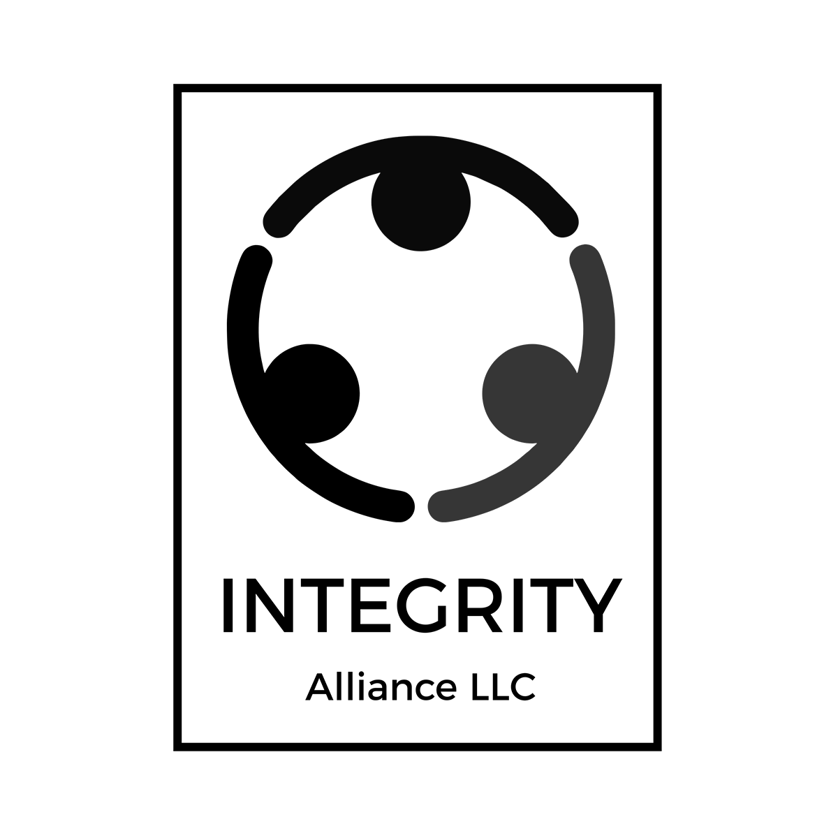 Logo featuring a circular symbol with three interconnected abstract figures and the capitalized text "INTEGRITY" above "Alliance LLC" in black on a white background.
