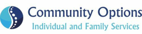1410971967 - Modern Work Suites & Studios Community Options logo: teal and dark blue circular emblem beside the text 'Community Options' and 'Individual and Family Services'.