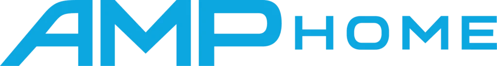AMP+Home_BLU - Modern Work Suites & Studios AMP Home logo—blue wordmark on a black background